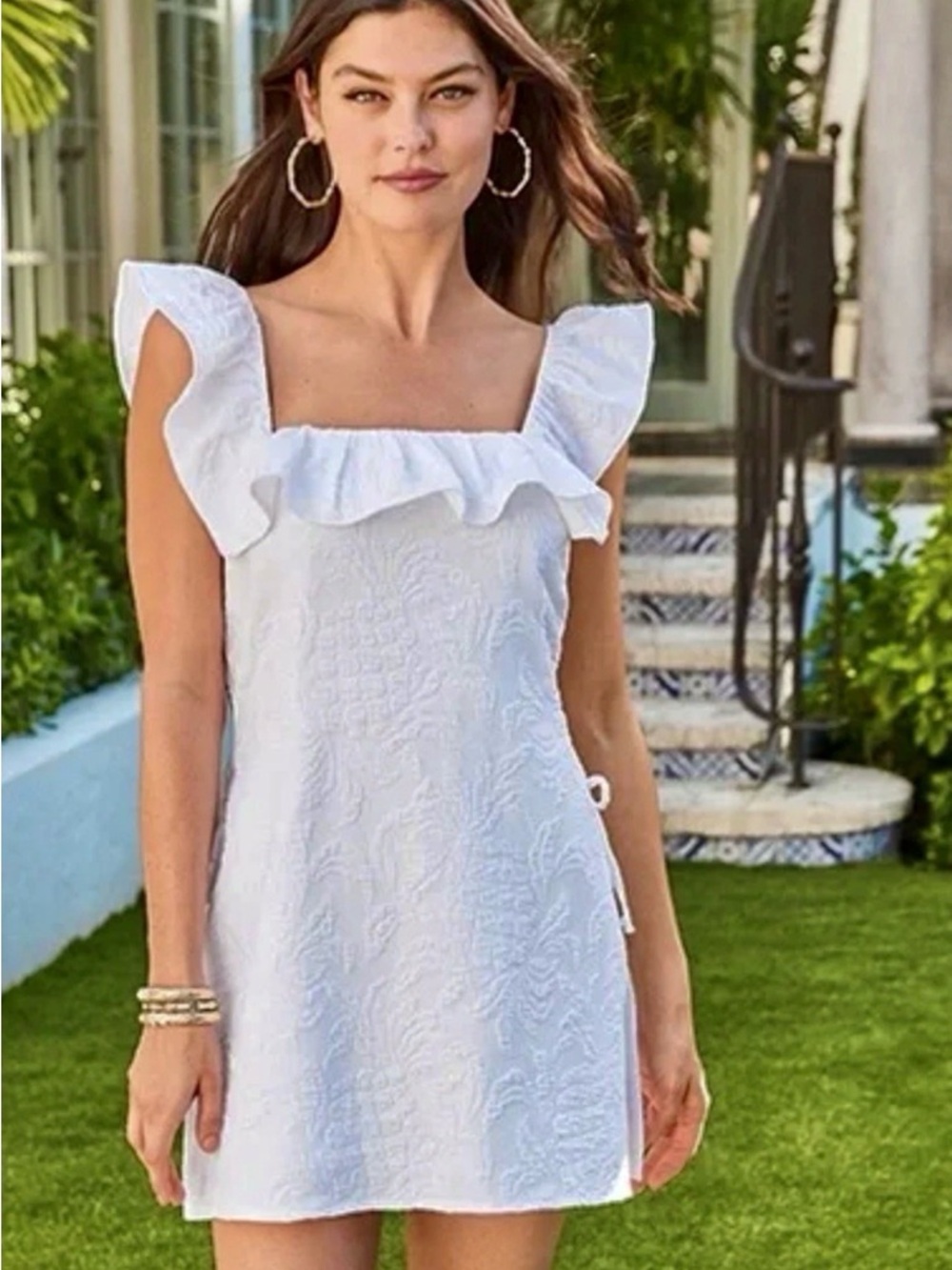 Lilly Pulitzer White Ruffle-Trim Square Neck Romper
